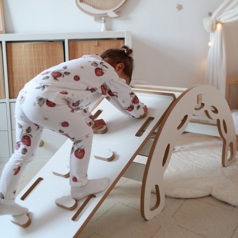 Dřevěná skluzavka pro děti Plush Nest 4v1 - šedá